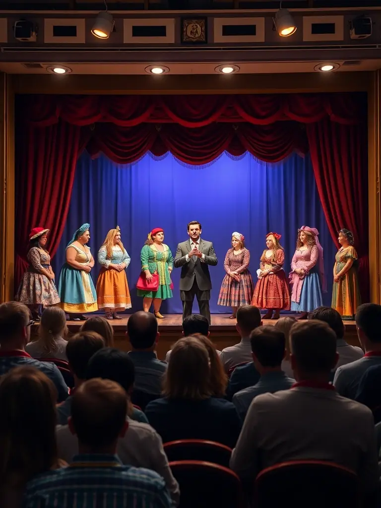 A dynamic image of a theater performance at MAGCP, capturing actors on stage and an engaged audience watching the play.