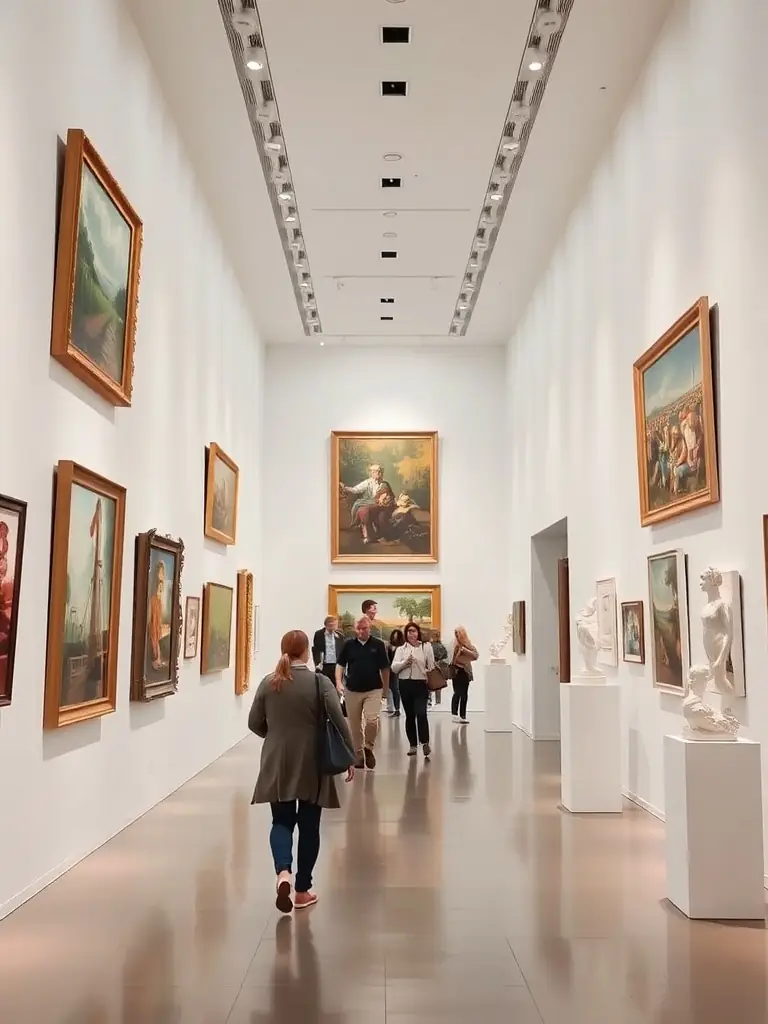 A captivating image of a contemporary art exhibition at MAGCP, showcasing diverse artworks and visitors appreciating the display.