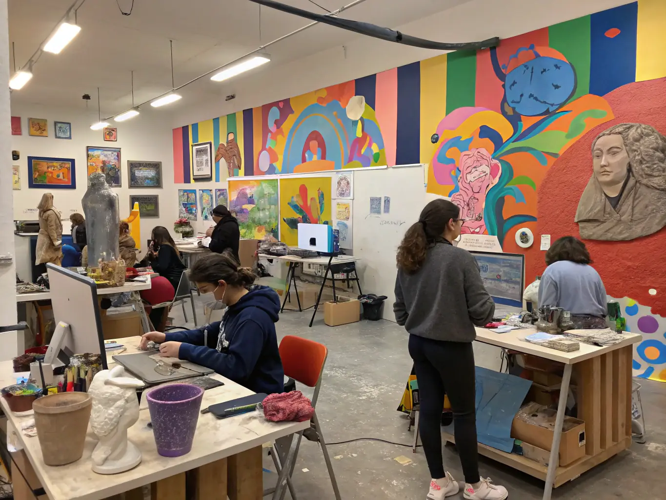 A hands-on creative workshop at MAGCP, with participants of all ages engaged in artistic activities, demonstrating the organization's commitment to making arts accessible and fostering creativity.